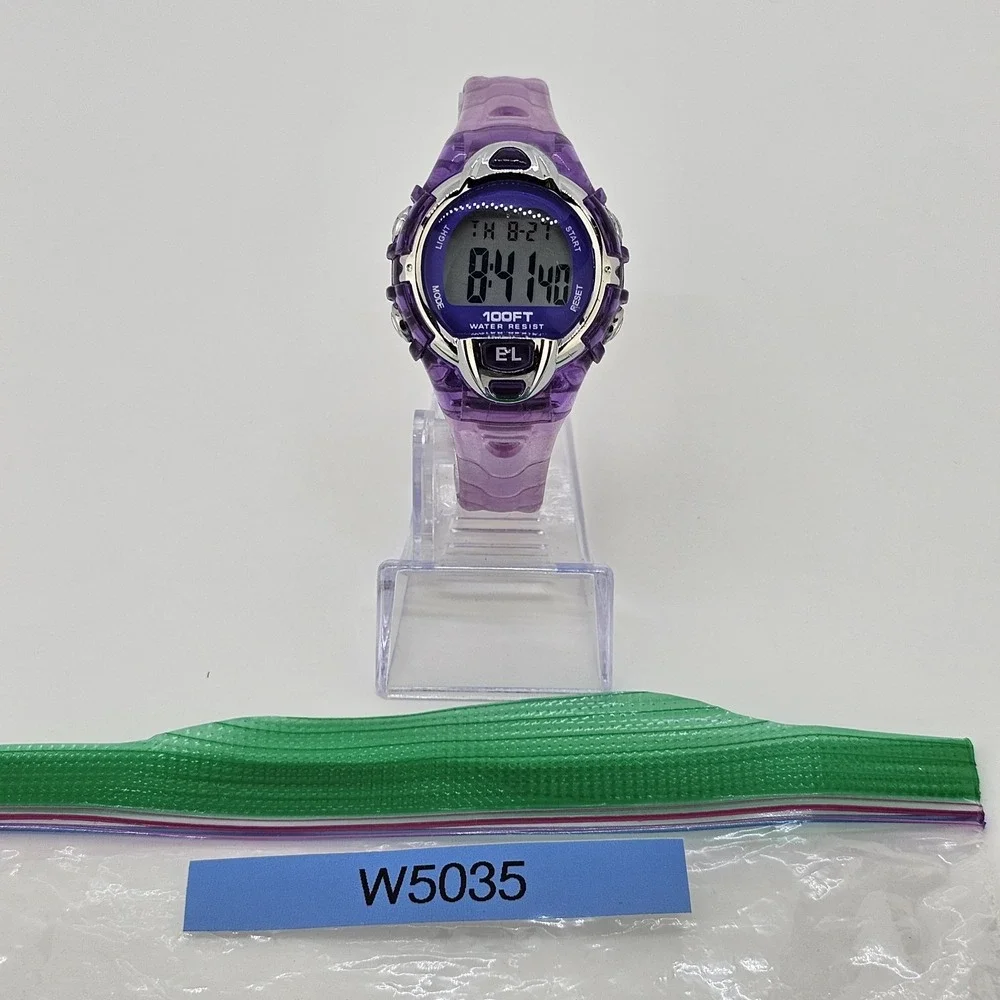 Women's Sports Digital Watch 36MM Pink Purple Plastic Case Bands NEW Battery